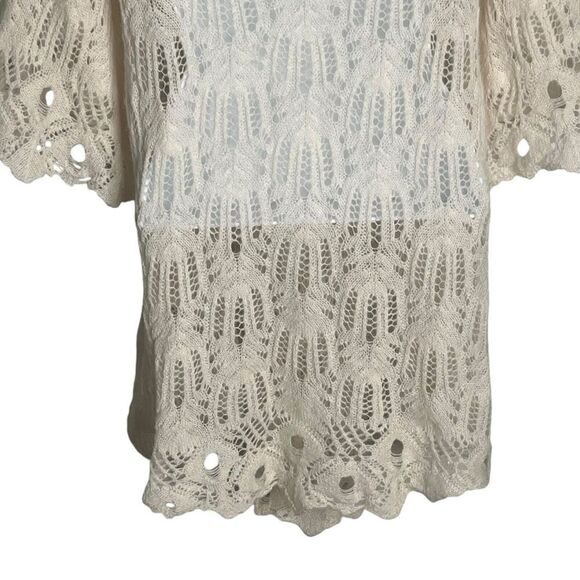 Free People Size S/P Crochet Lace Tunic Sweater Delicate Wool Angora Cream - Picture 7 of 10